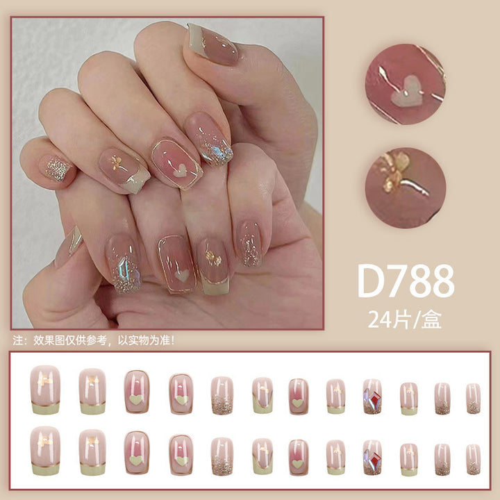 Love-themed sweet diamond style mid-length manicure