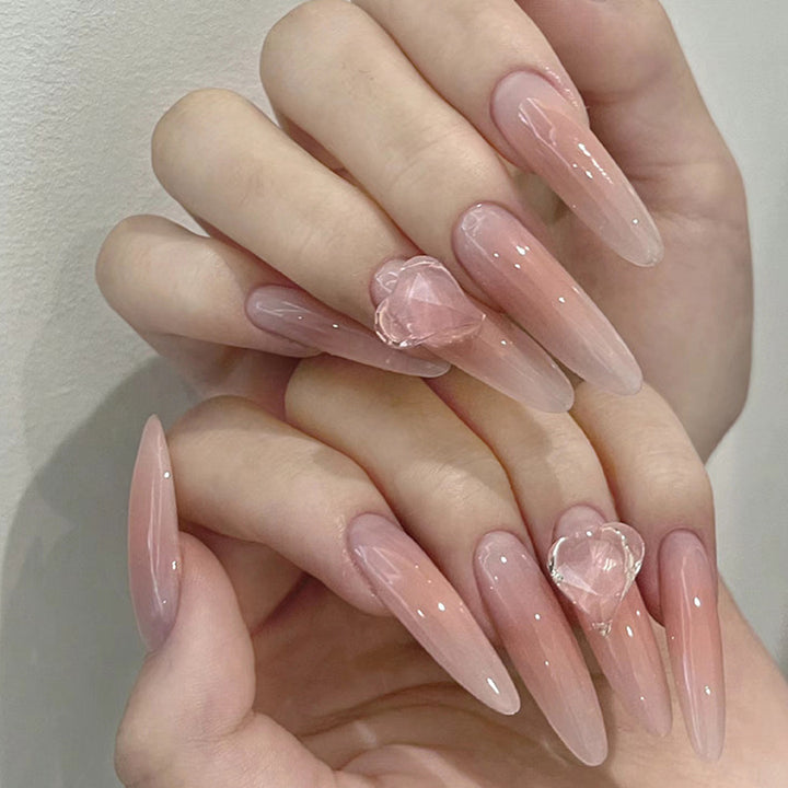 Long-style minimalist nude peach seductive manicure
