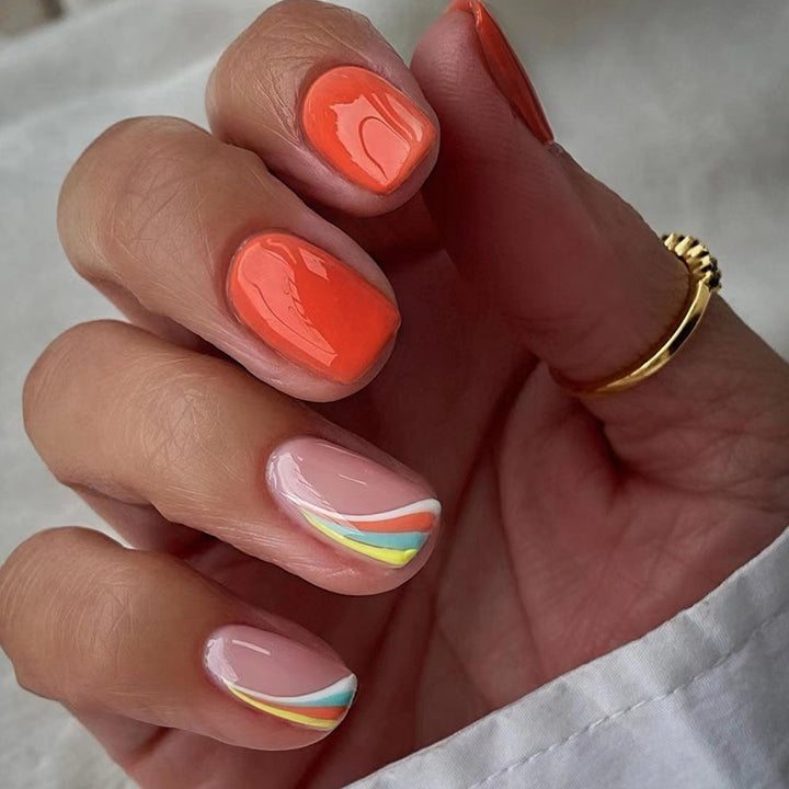 Striped multi-color rainbow nail art