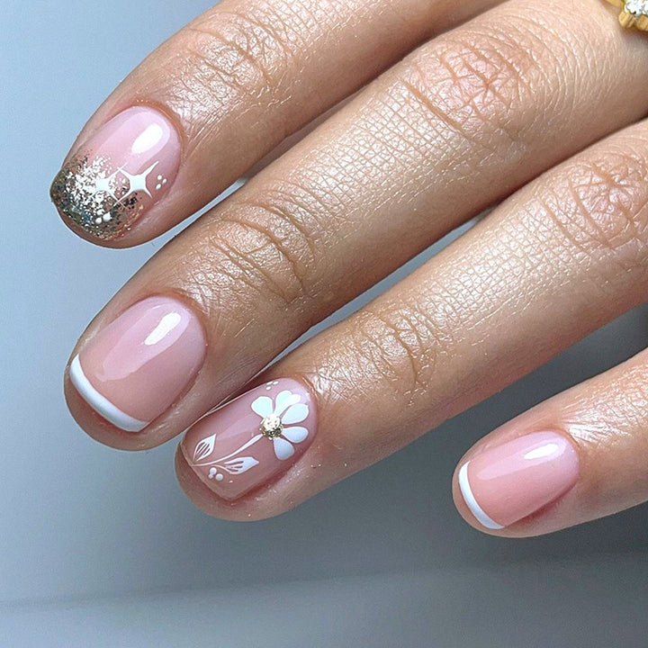 Pure desire white flower glitter nail polish