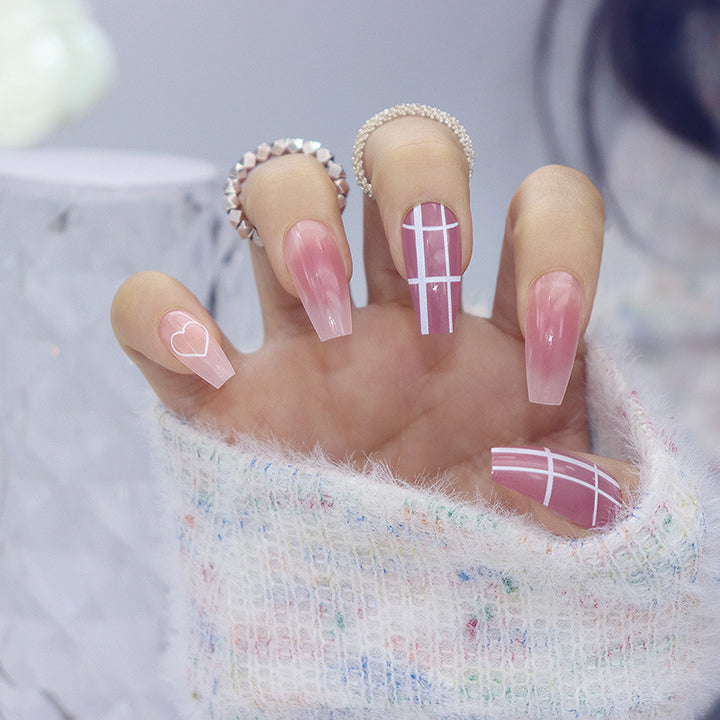 Love Heart Grid Nail Art