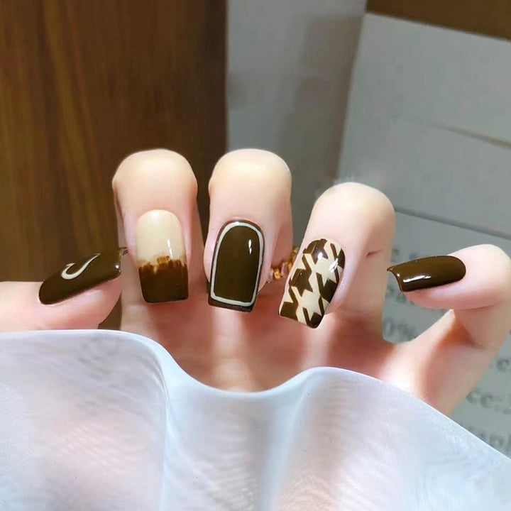 Brown heart patterned nail stickers