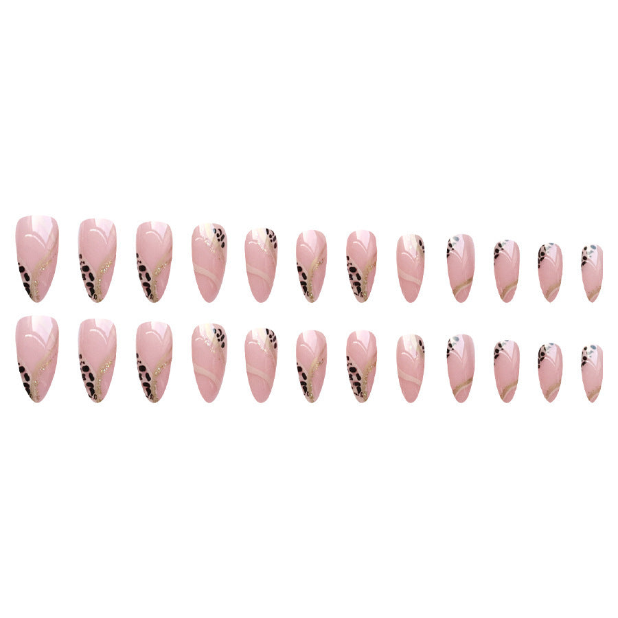 Leopard print French-style hot girl Instagram style almond-shaped nail polish