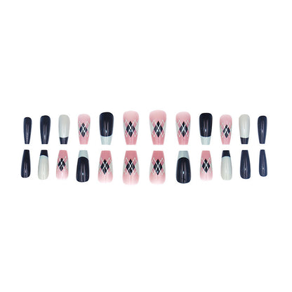 Fashionable and elegant checkered mid-length manicure