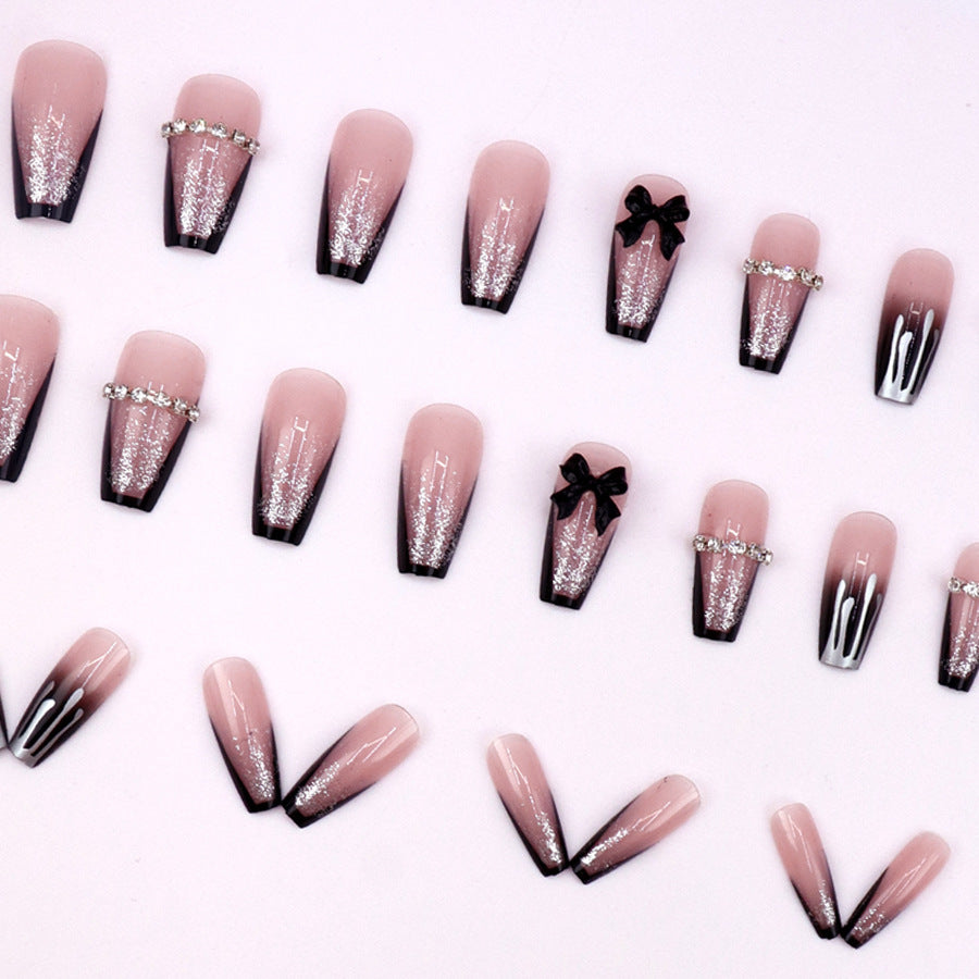 Ins-style black bow-shaped diamond nail polish