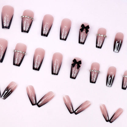 Ins-style black bow-shaped diamond nail polish