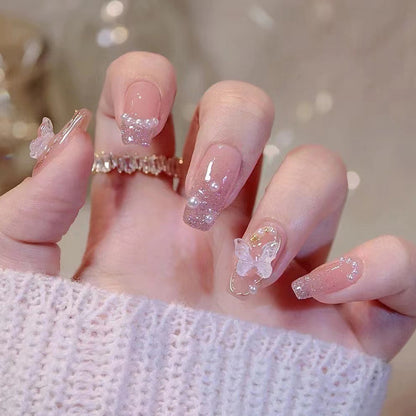 Elegant purple luxury style butterfly and pearl manicure