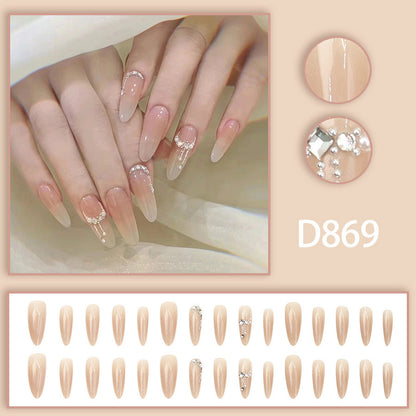 Bare color pearl pattern high-end diamond style manicure