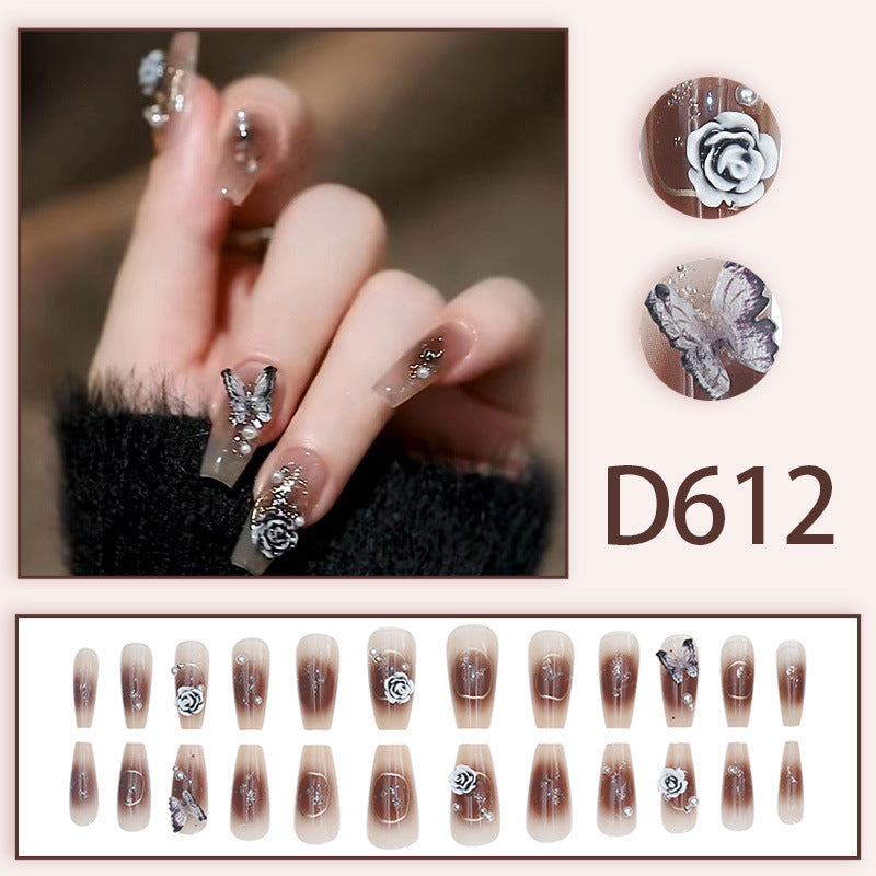 Long-style camellia butterfly manicure