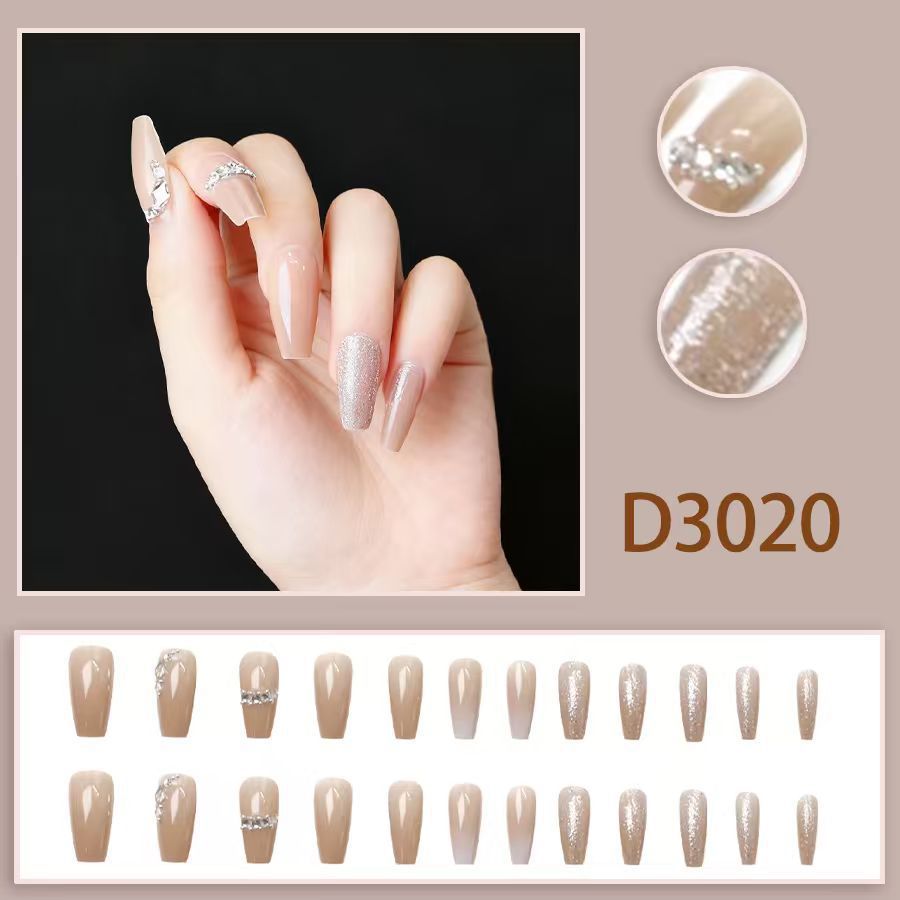 Simple nude-colored diamond-studded gradient shimmer nail polish