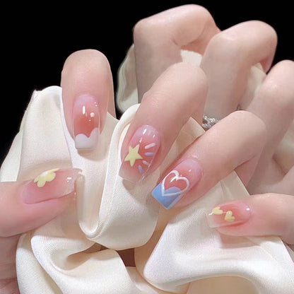 Mid-length floral heart star sweet and cool manicure