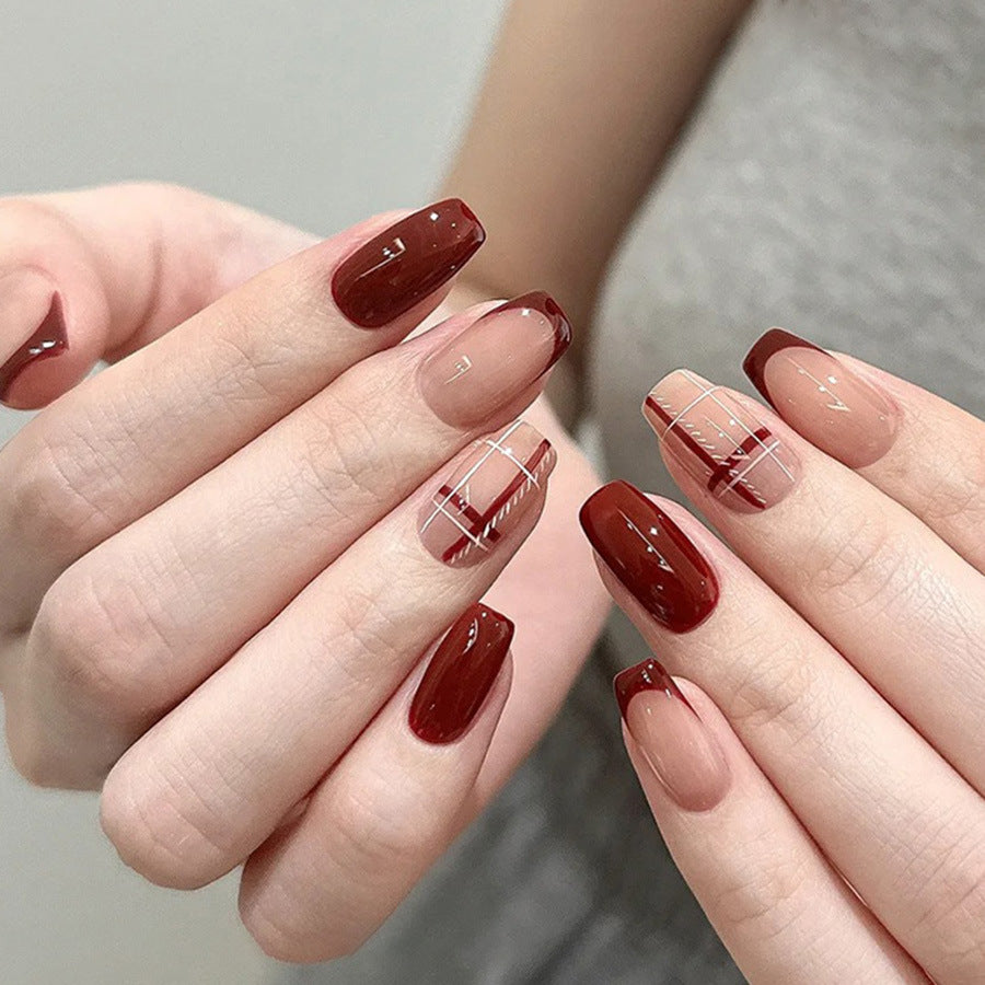 Simple texture checkered high-end beauty nails