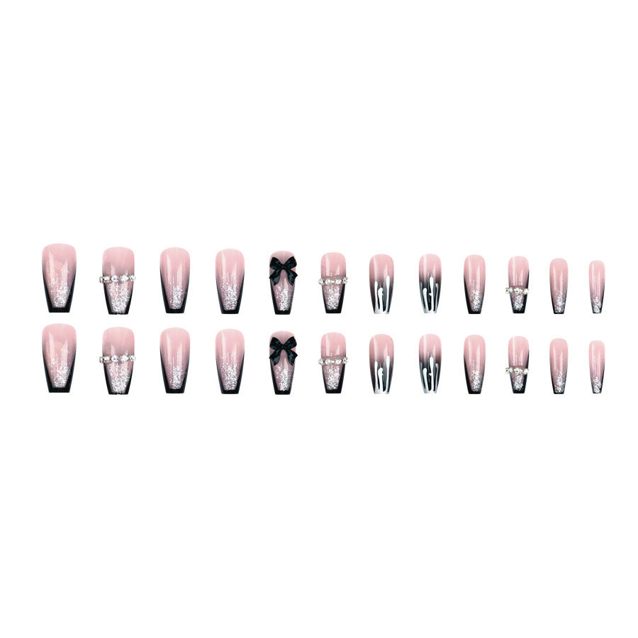 Ins-style black bow-shaped diamond nail polish