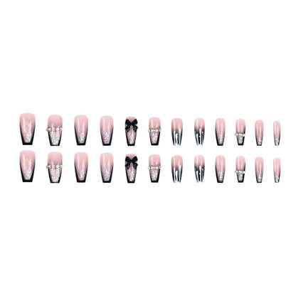 Ins-style black bow-shaped diamond nail polish