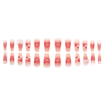 Mid-length pink diamond-style bow nail art