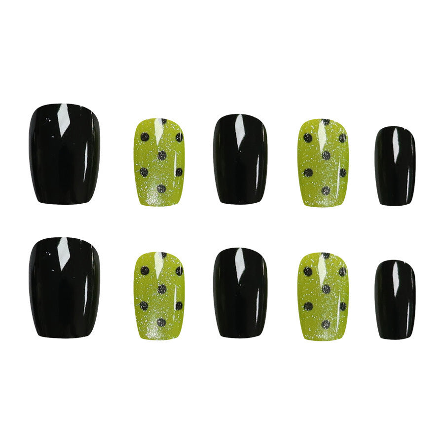 Polka dot green apple splash color cat eye nail polish