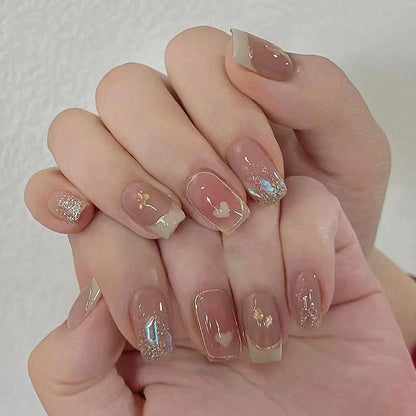 Love-themed sweet diamond style mid-length manicure