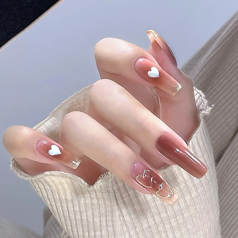 Red heart long-style nail polish