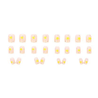 Cream-colored gradient yellow star nail polish