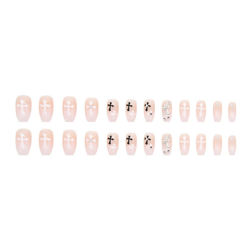 Diamond-studded flashing cross nail art