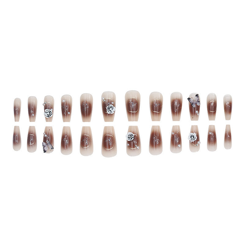 Long-style camellia butterfly manicure