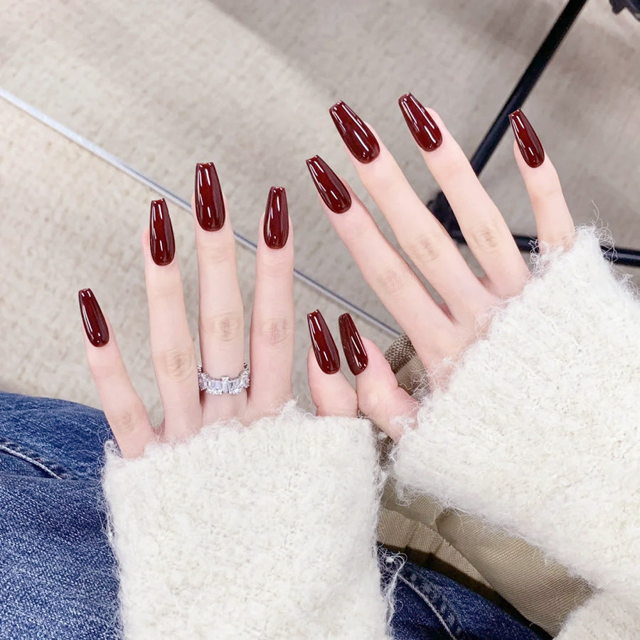 Pure red long-style sexy and alluring nail art