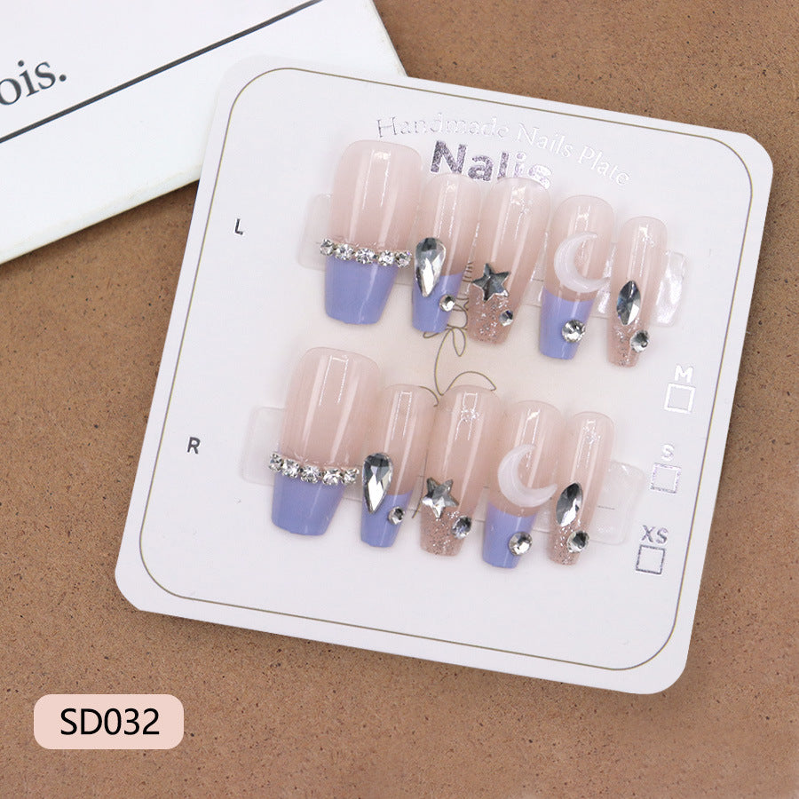 Purple French-style star and moon diamond glitter pure erotic nail art