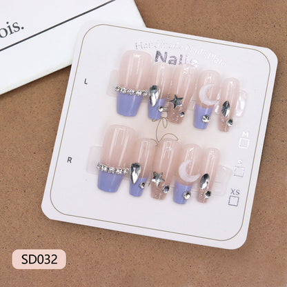 Purple French-style star and moon diamond glitter pure erotic nail art