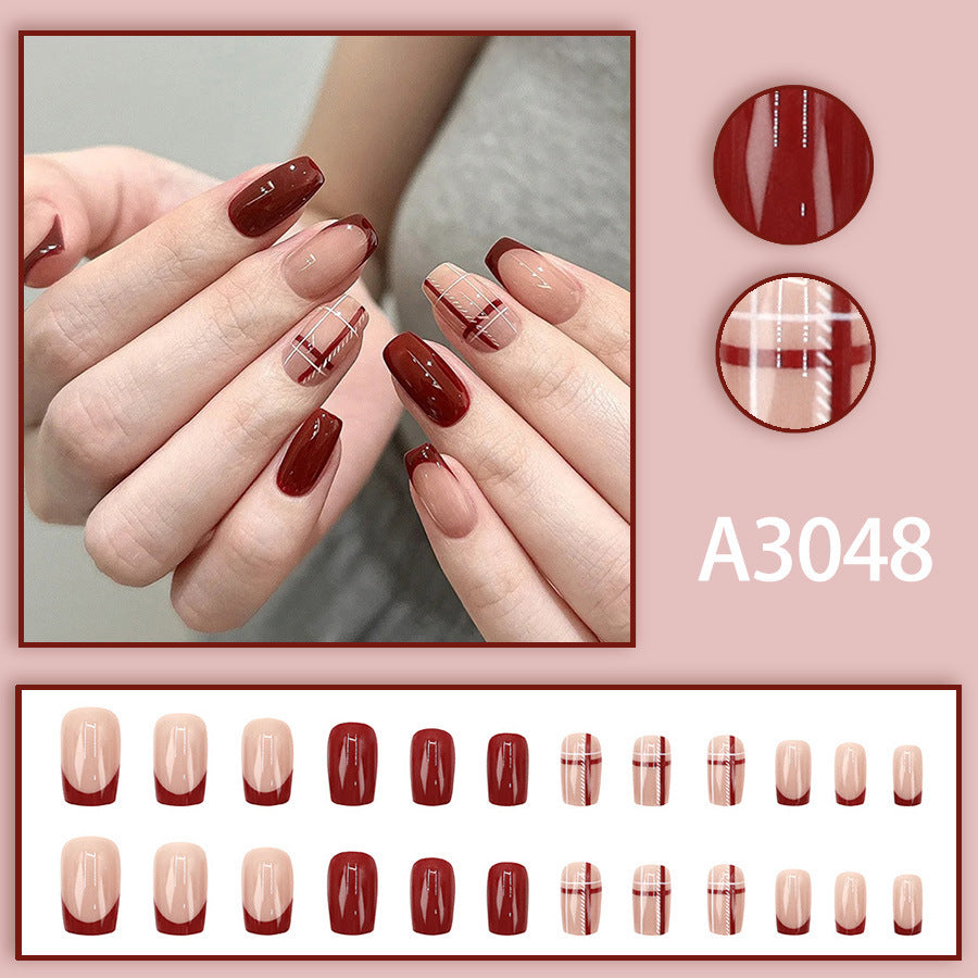 Simple texture checkered high-end beauty nails