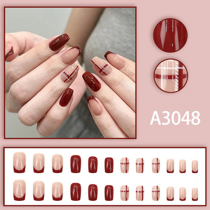 Simple texture checkered high-end beauty nails