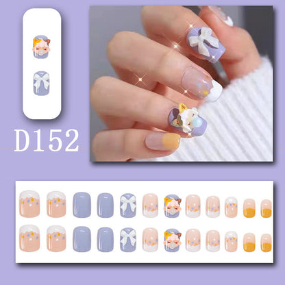 Cute student blowing bubbles, bow tie manicure