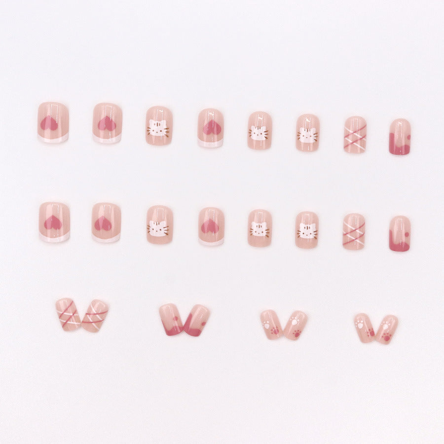 Transparent pink cat pattern nail polish