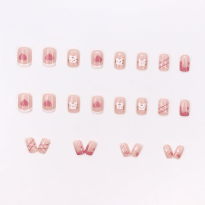 Transparent pink cat pattern nail polish