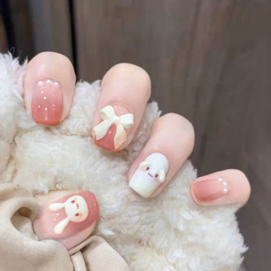 Red rabbit cute DIY nail art style