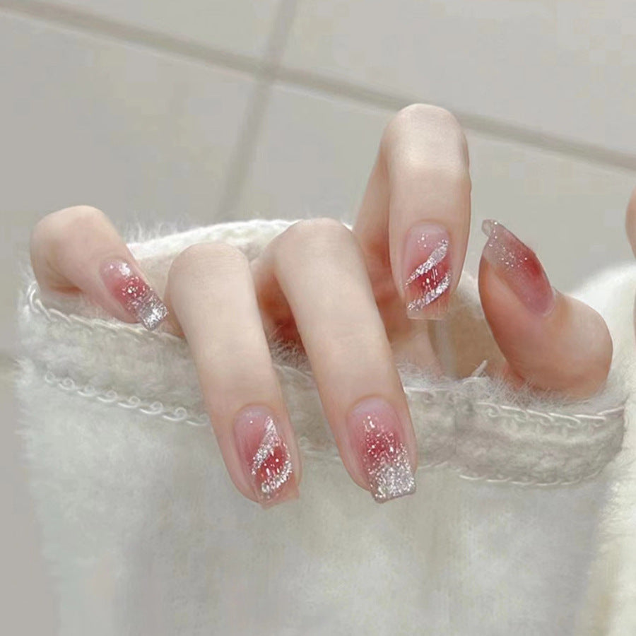 Red diagonal line glitter nail polish