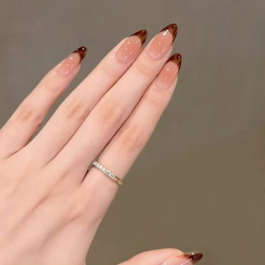 Red gloves with fashionable style almond-shaped nail polish