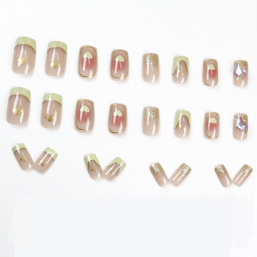 Love-themed sweet diamond style mid-length manicure