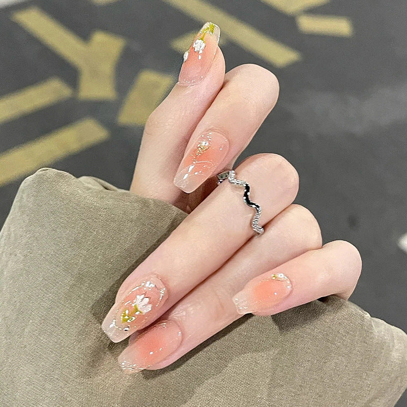 Red and shiny small flower style manicure