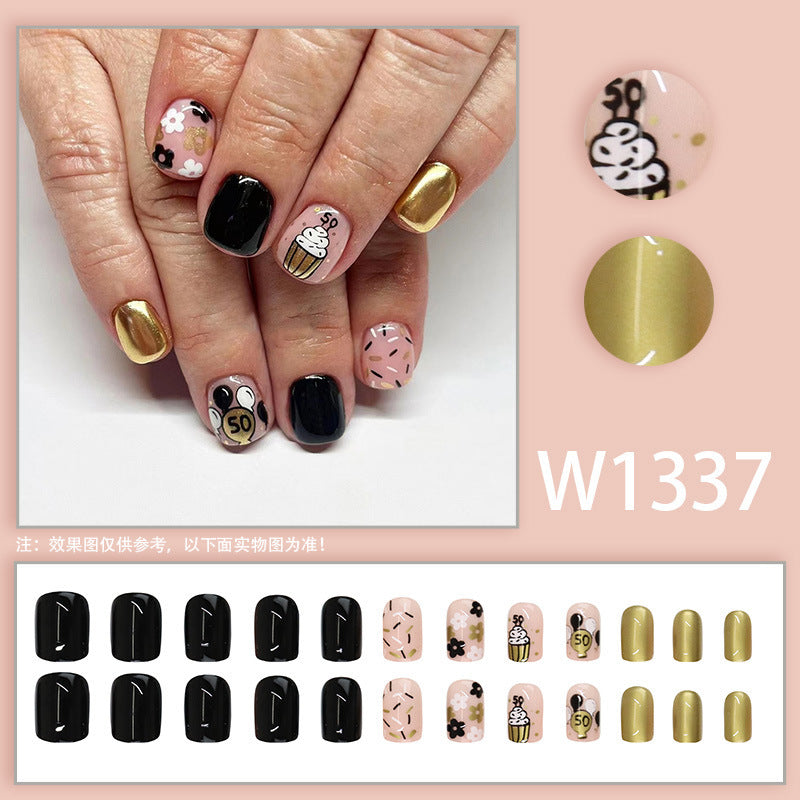 Golden ice cream cartoon nail art