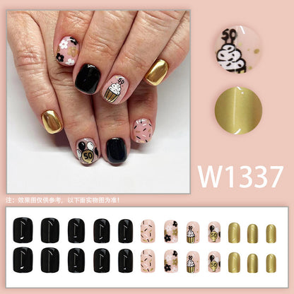 Golden ice cream cartoon nail art