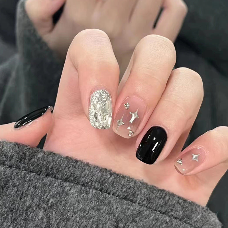 Sweet and cool dark black style girl manicure