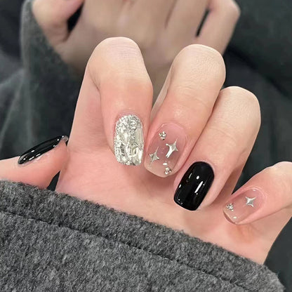 Sweet and cool dark black style girl manicure