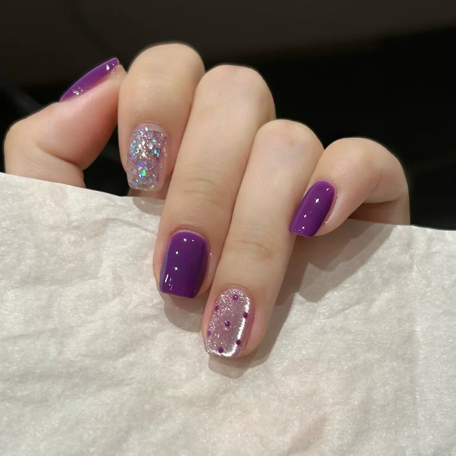 Romantic purple polka dot cat eye nail art