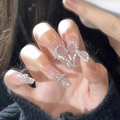 Shimmering Diamond Heart Nail Art