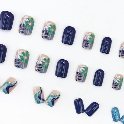 Blue small flower ripple-shaped nail polish