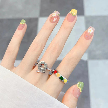 Floral, creamy, yellow, tender, green, sweet, adorn the nails