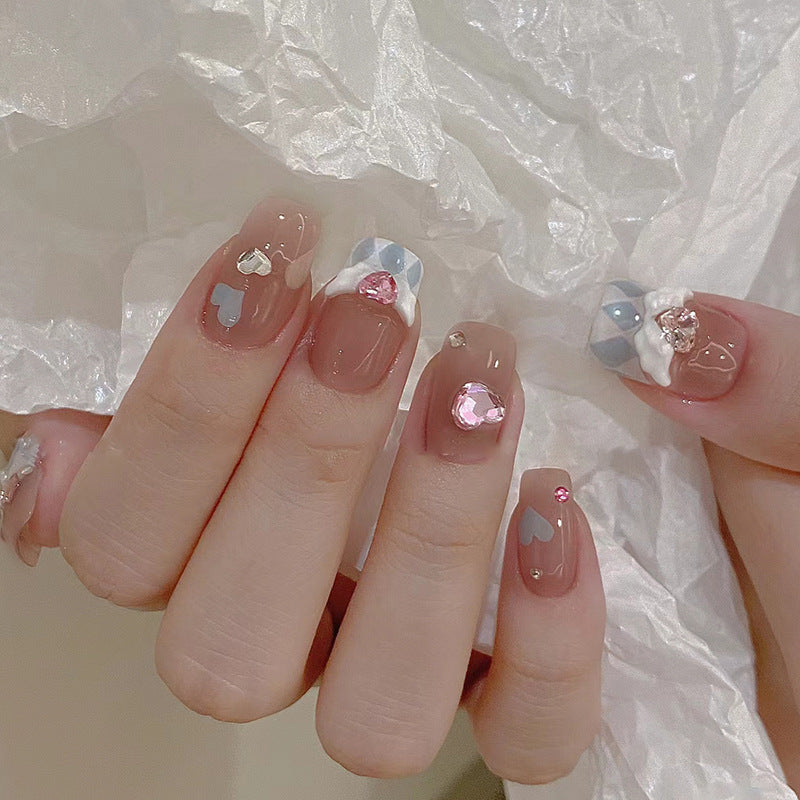 Angel Wings Pink Diamond Blue Heart Nail Art
