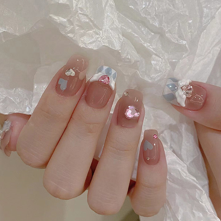 Angel Wings Pink Diamond Blue Heart Nail Art