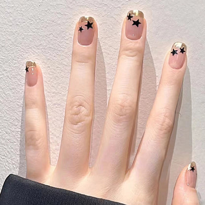 Fresh and gentle French-style star-shaped nail art