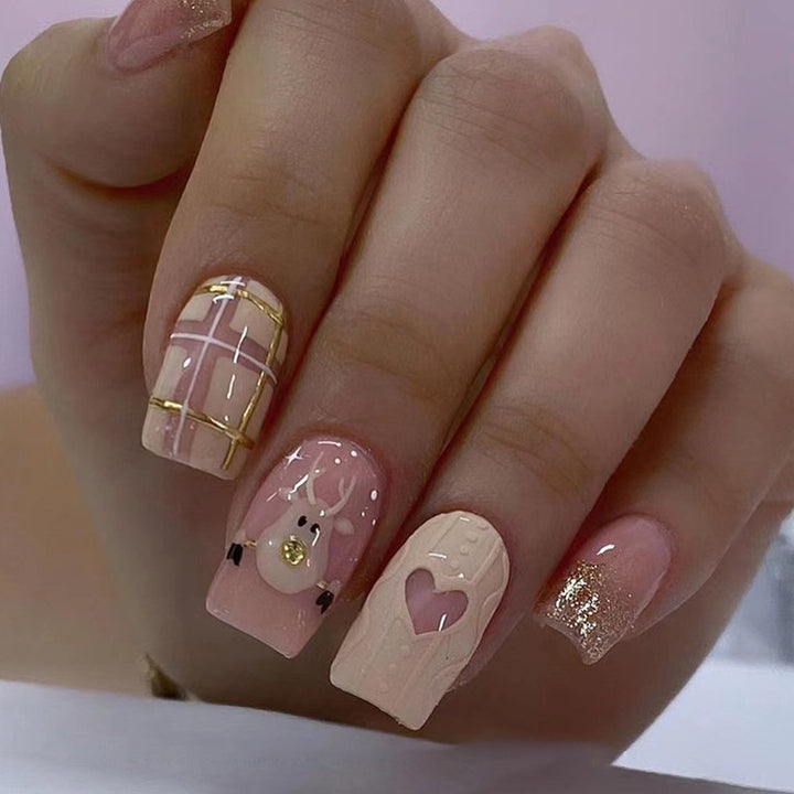 Cute and lovely pink deer manicure